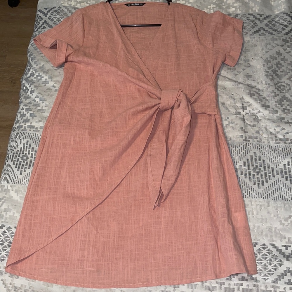 Coral Pink- Never worn- Wrap Tie Side Dress - Picture 2 of 2